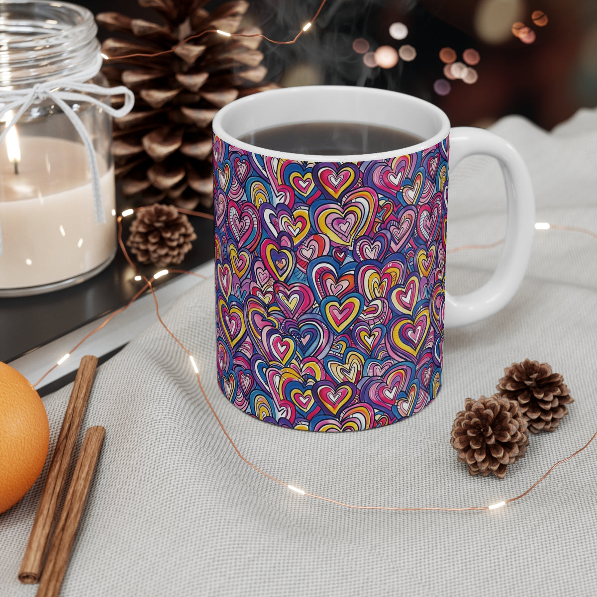 Colorful Heart Design Coffee Mug - Endless Love Pattern Ceramic Cup 394