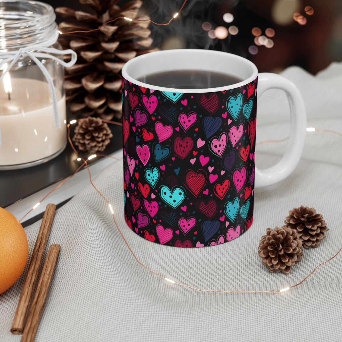 Colorful Heart Design Coffee Mug - Endless Love Pattern Ceramic Cup 775