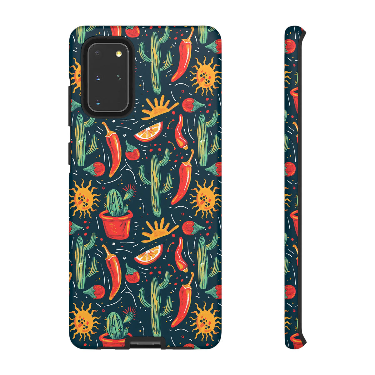 Cactuses, Peppers & Sun Pattern Phone Case – Vibrant Summer Design for Stylish Protection