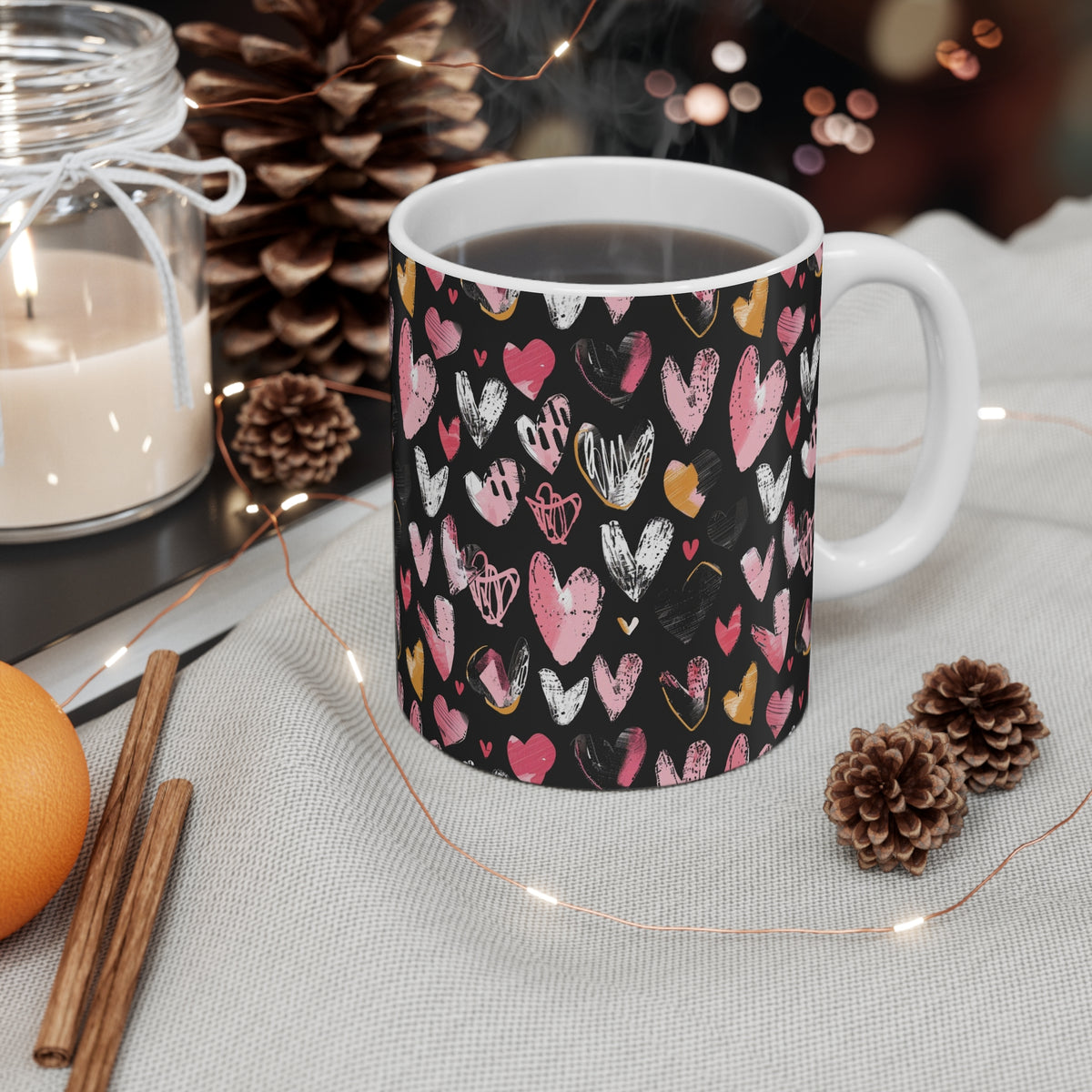 Colorful Heart Design Coffee Mug - Endless Love Pattern Ceramic Cup 126