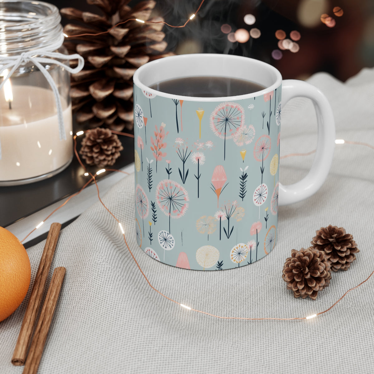 Pastel Dandelion Pattern Coffee Cup-Floral Ceramic Mug for Tea and Coffee  (6)