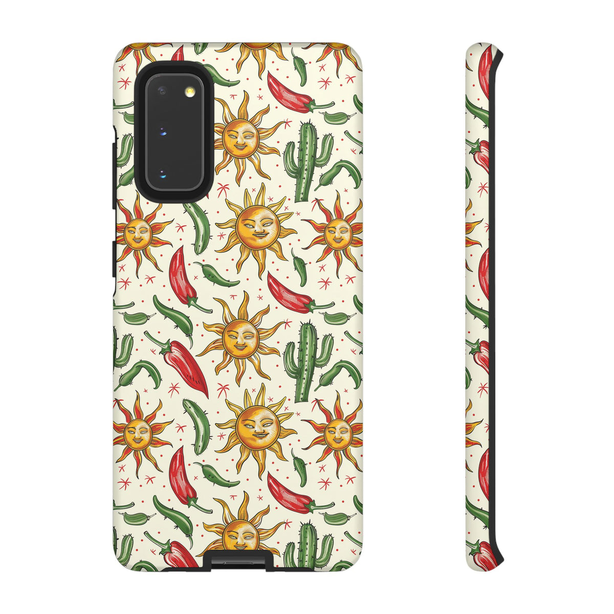 Cactuses, Peppers & Sun Pattern Phone Case – Vibrant Summer Design for Stylish Protection