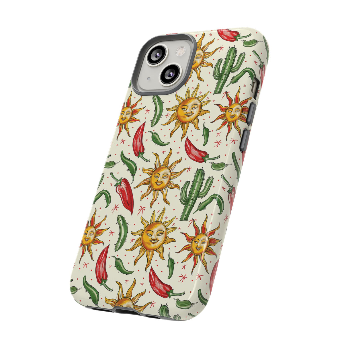 Cactuses, Peppers & Sun Pattern Phone Case – Vibrant Summer Design for Stylish Protection