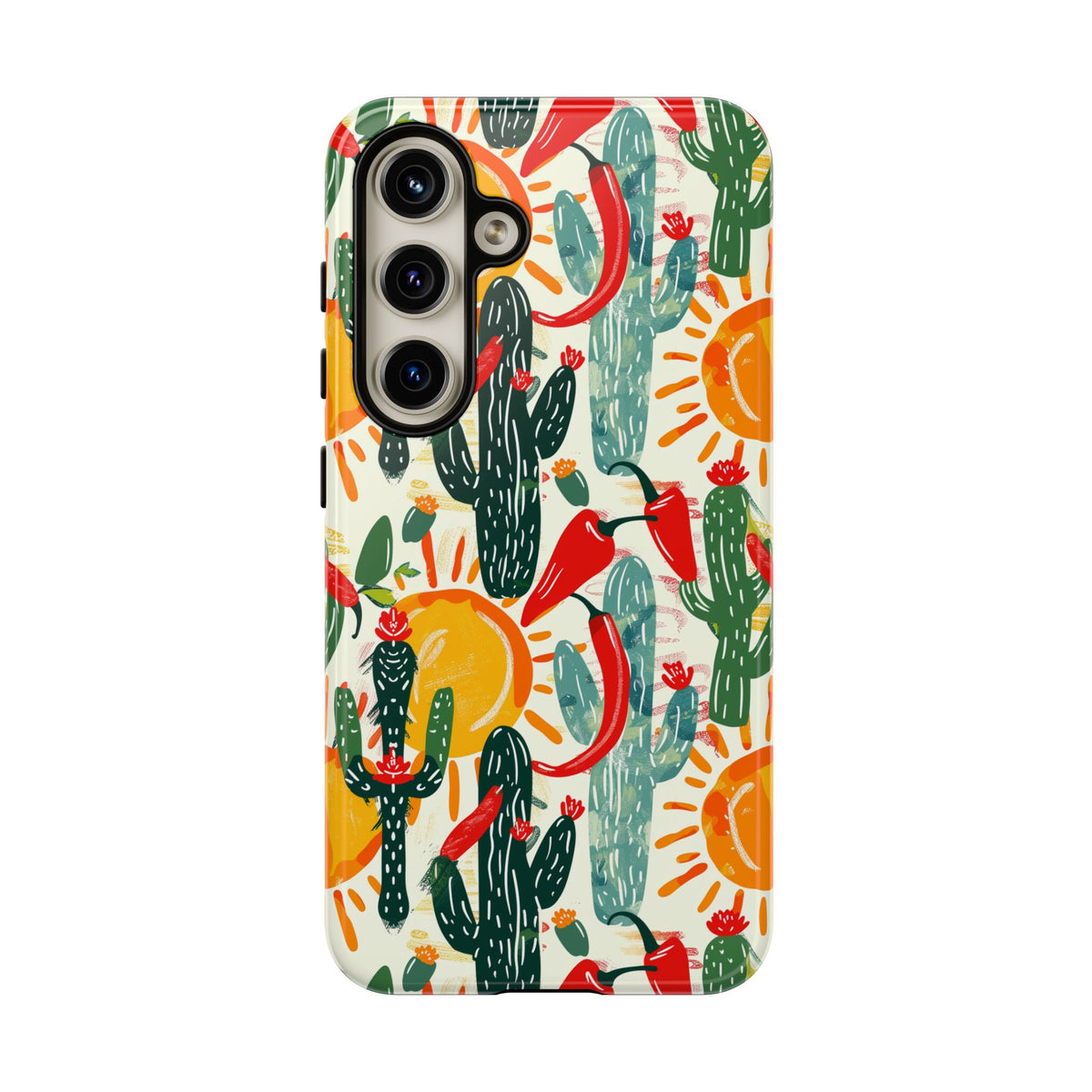 Cactuses, Peppers & Sun Pattern Phone Case – Vibrant Summer Design for Stylish Protection 2