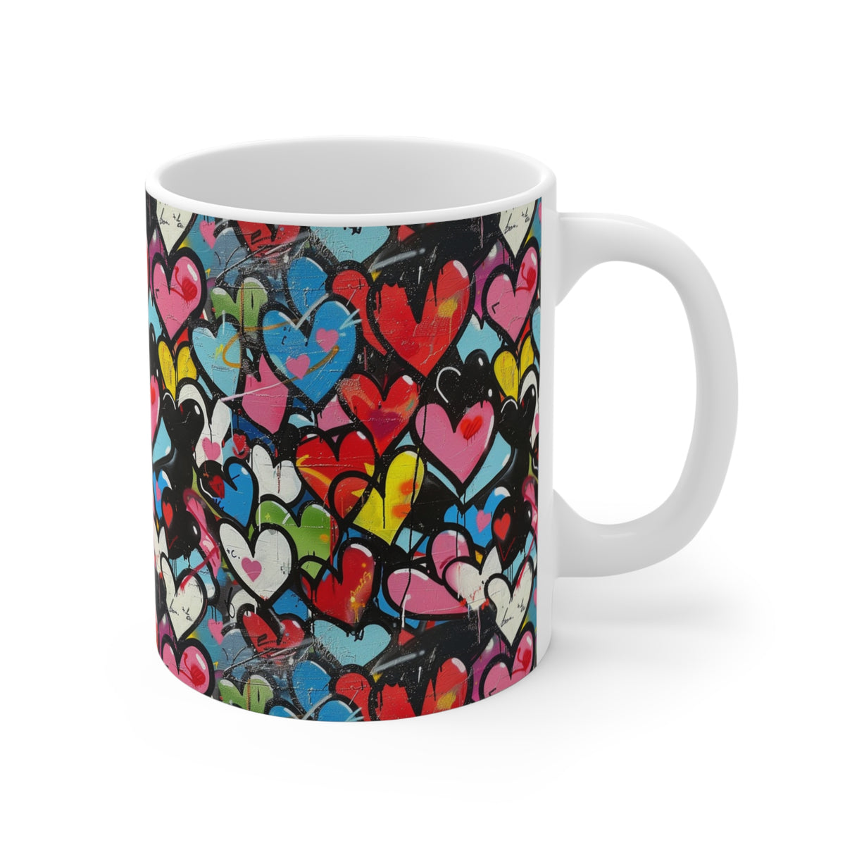 Colorful Heart Design Coffee Mug - Endless Love Pattern Ceramic Cup 431