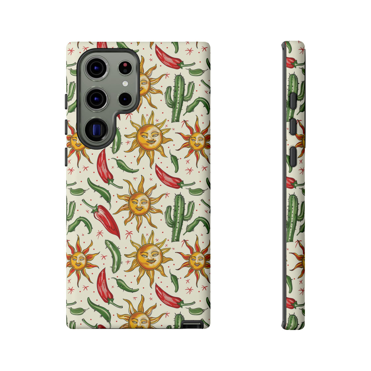 Cactuses, Peppers & Sun Pattern Phone Case – Vibrant Summer Design for Stylish Protection