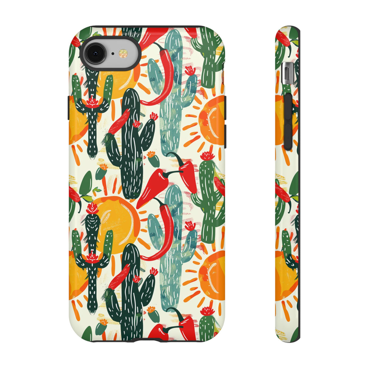 Cactuses, Peppers & Sun Pattern Phone Case – Vibrant Summer Design for Stylish Protection 2