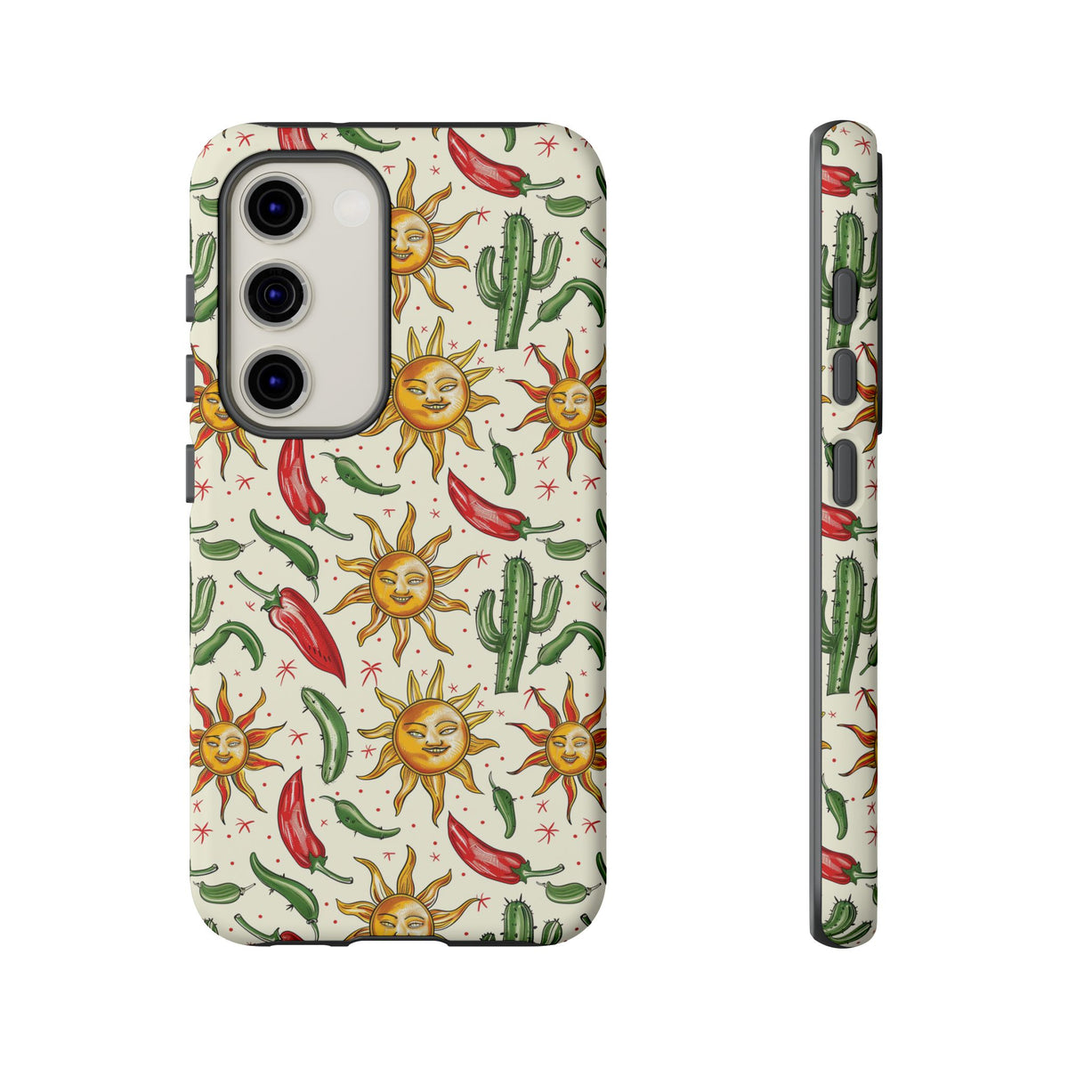 Cactuses, Peppers & Sun Pattern Phone Case – Vibrant Summer Design for Stylish Protection