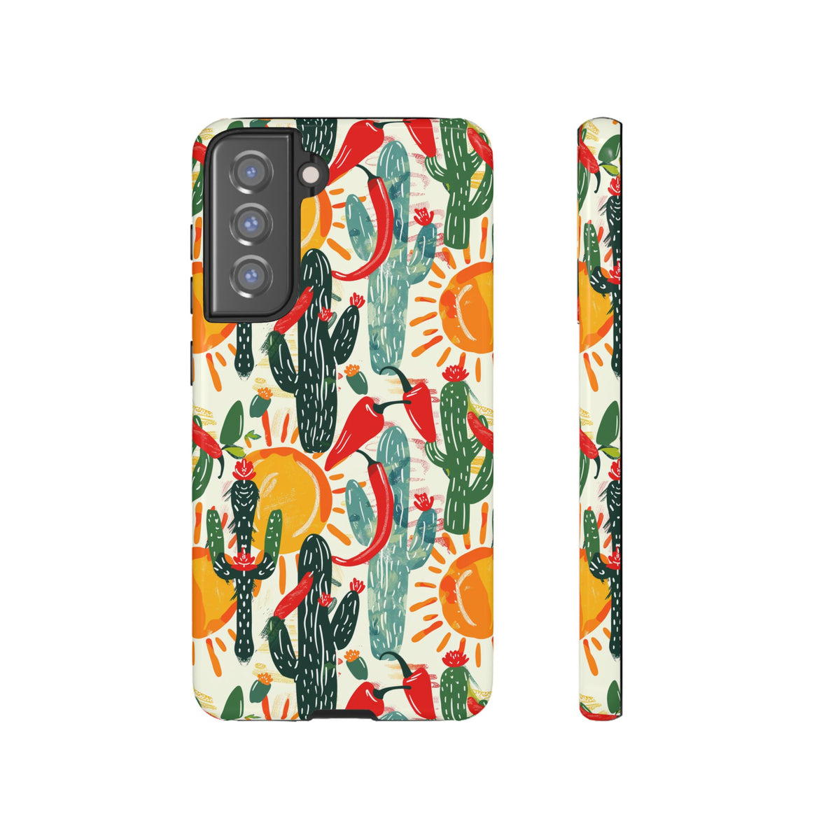 Cactuses, Peppers & Sun Pattern Phone Case – Vibrant Summer Design for Stylish Protection 2