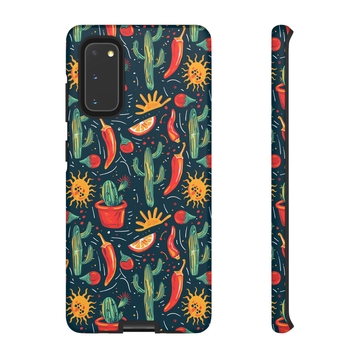 Cactuses, Peppers & Sun Pattern Phone Case – Vibrant Summer Design for Stylish Protection