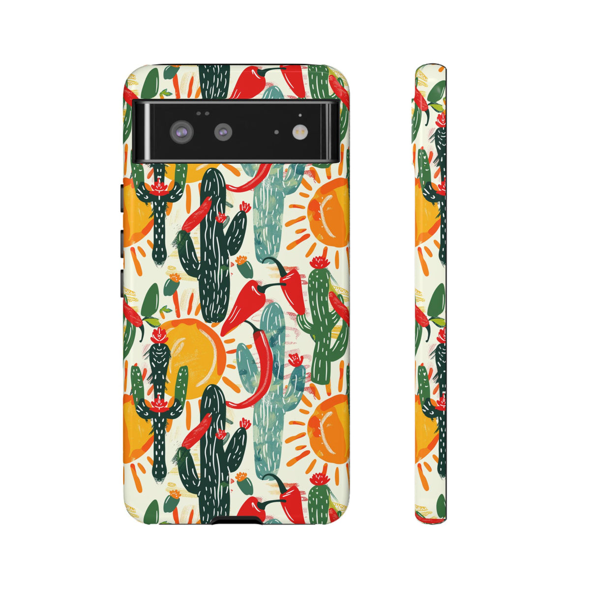 Cactuses, Peppers & Sun Pattern Phone Case – Vibrant Summer Design for Stylish Protection 2