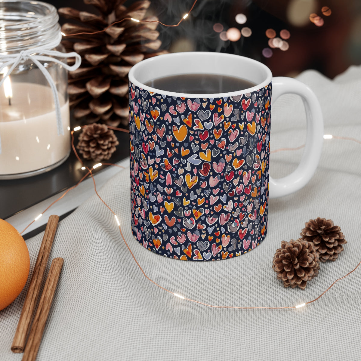 Colorful Heart Design Coffee Mug - Endless Love Pattern Ceramic Cup 645