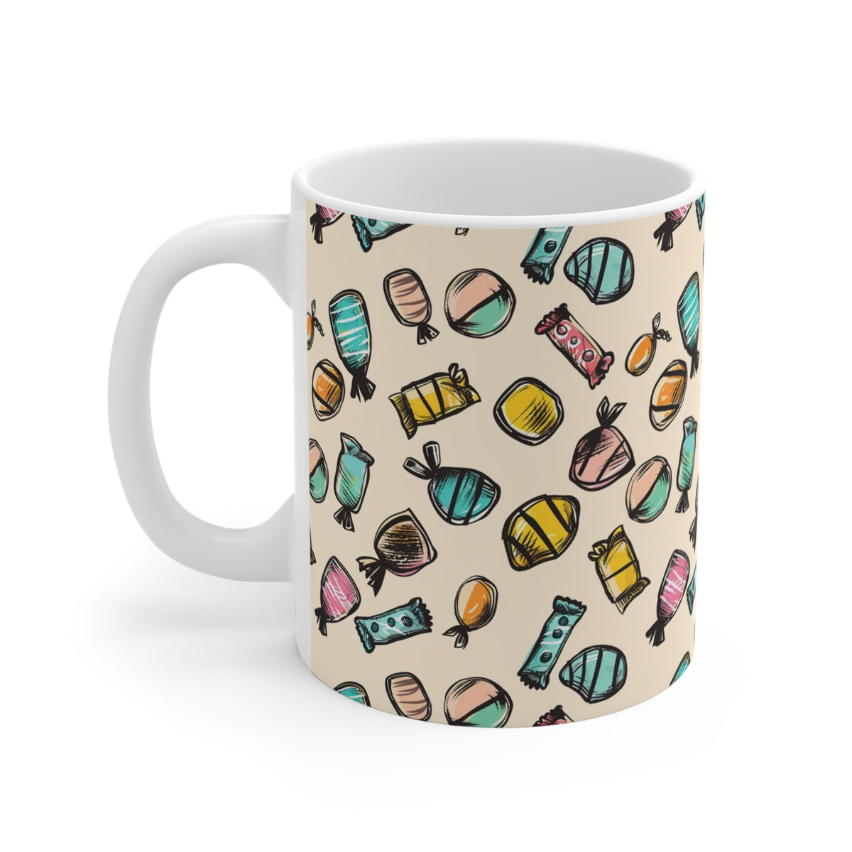 Colorful All-Over Candy Theme Coffee Mug Fun Ceramic Drinkware 224