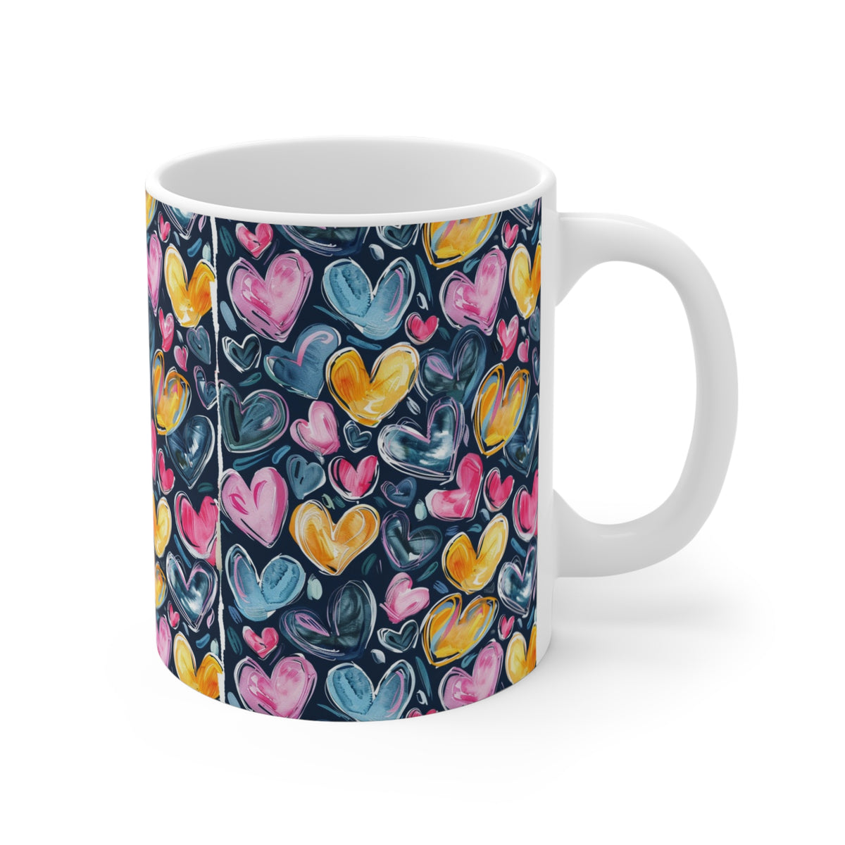 Colorful Heart Design Coffee Mug - Endless Love Pattern Ceramic Cup 664