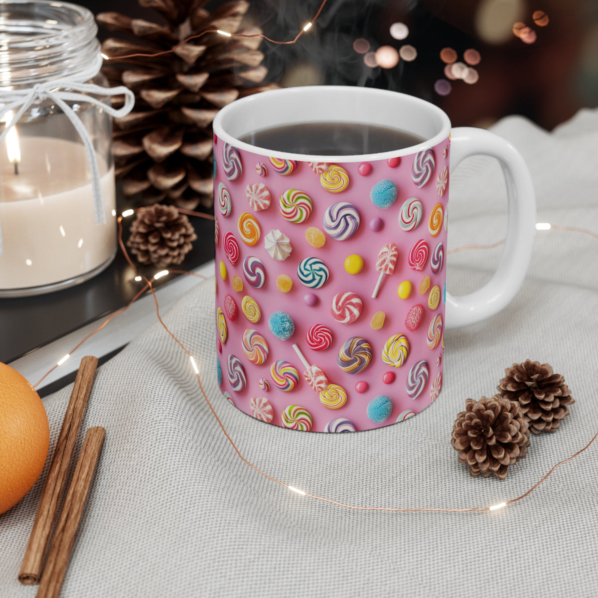 Colorful All-Over Candy Theme Coffee Mug Fun Ceramic Drinkware 317