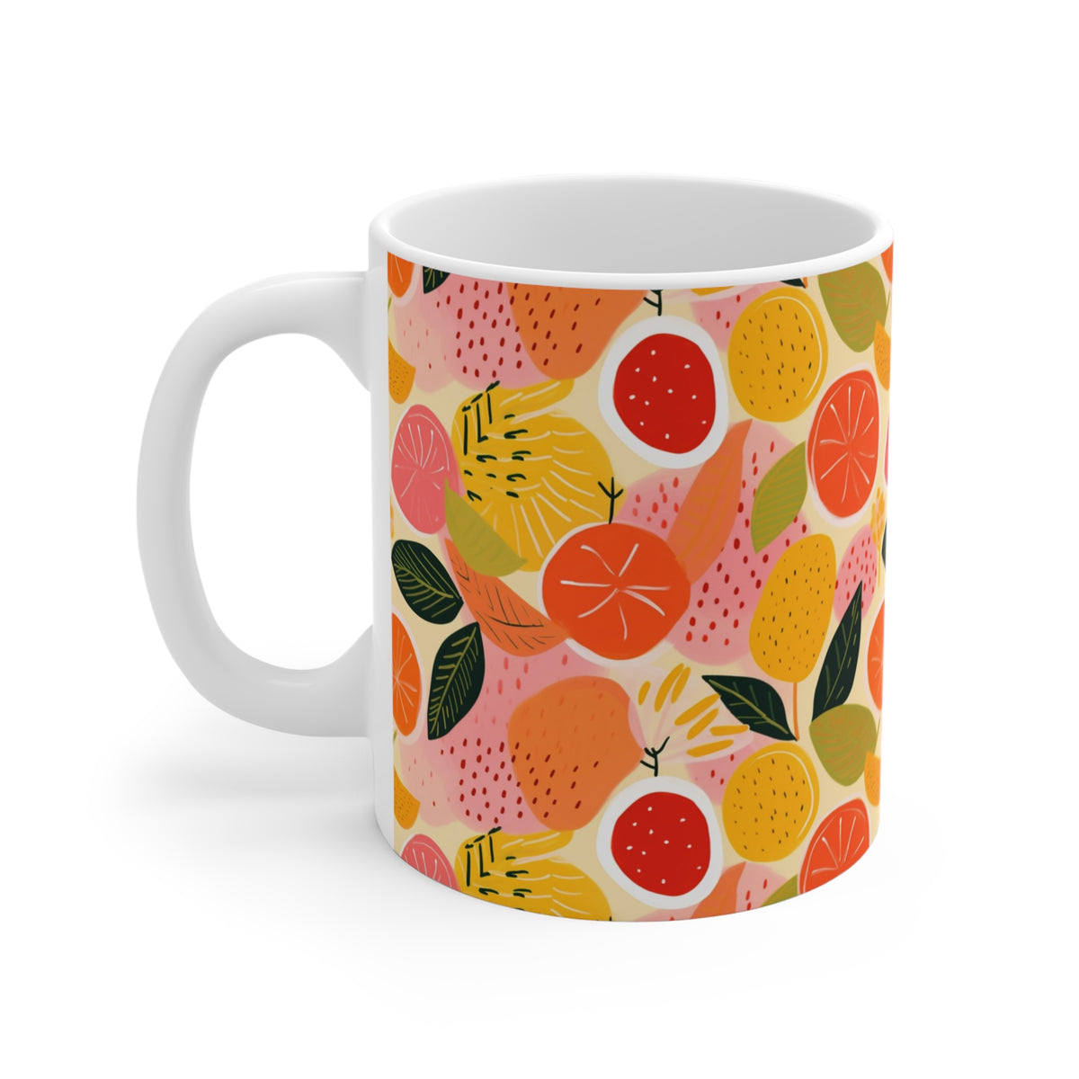 Vibrant Infinite Fruit Pattern Coffee Mug - Unique Ceramic Drinkware 946