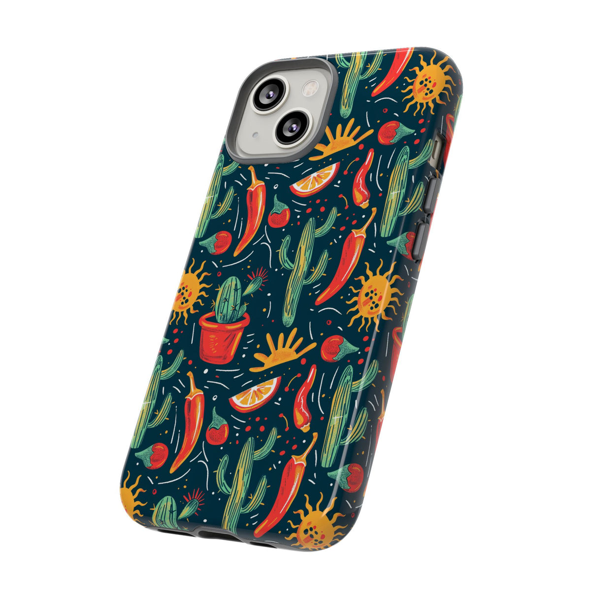 Cactuses, Peppers & Sun Pattern Phone Case – Vibrant Summer Design for Stylish Protection