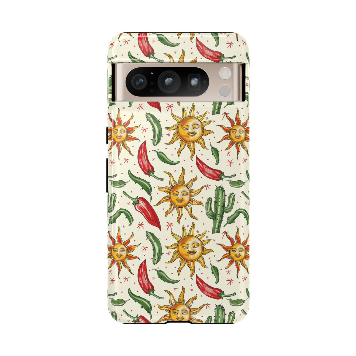 Cactuses, Peppers & Sun Pattern Phone Case – Vibrant Summer Design for Stylish Protection