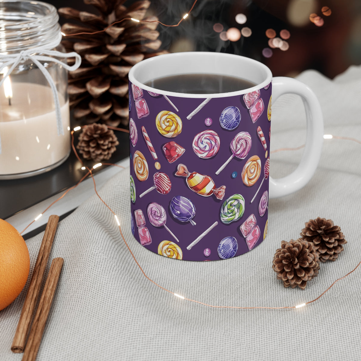 Colorful All-Over Candy Theme Coffee Mug Fun Ceramic Drinkware 386