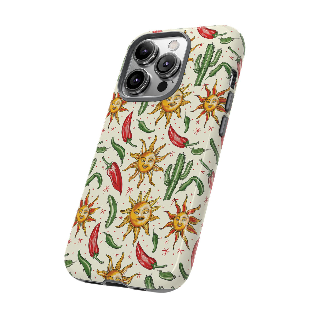 Cactuses, Peppers & Sun Pattern Phone Case – Vibrant Summer Design for Stylish Protection