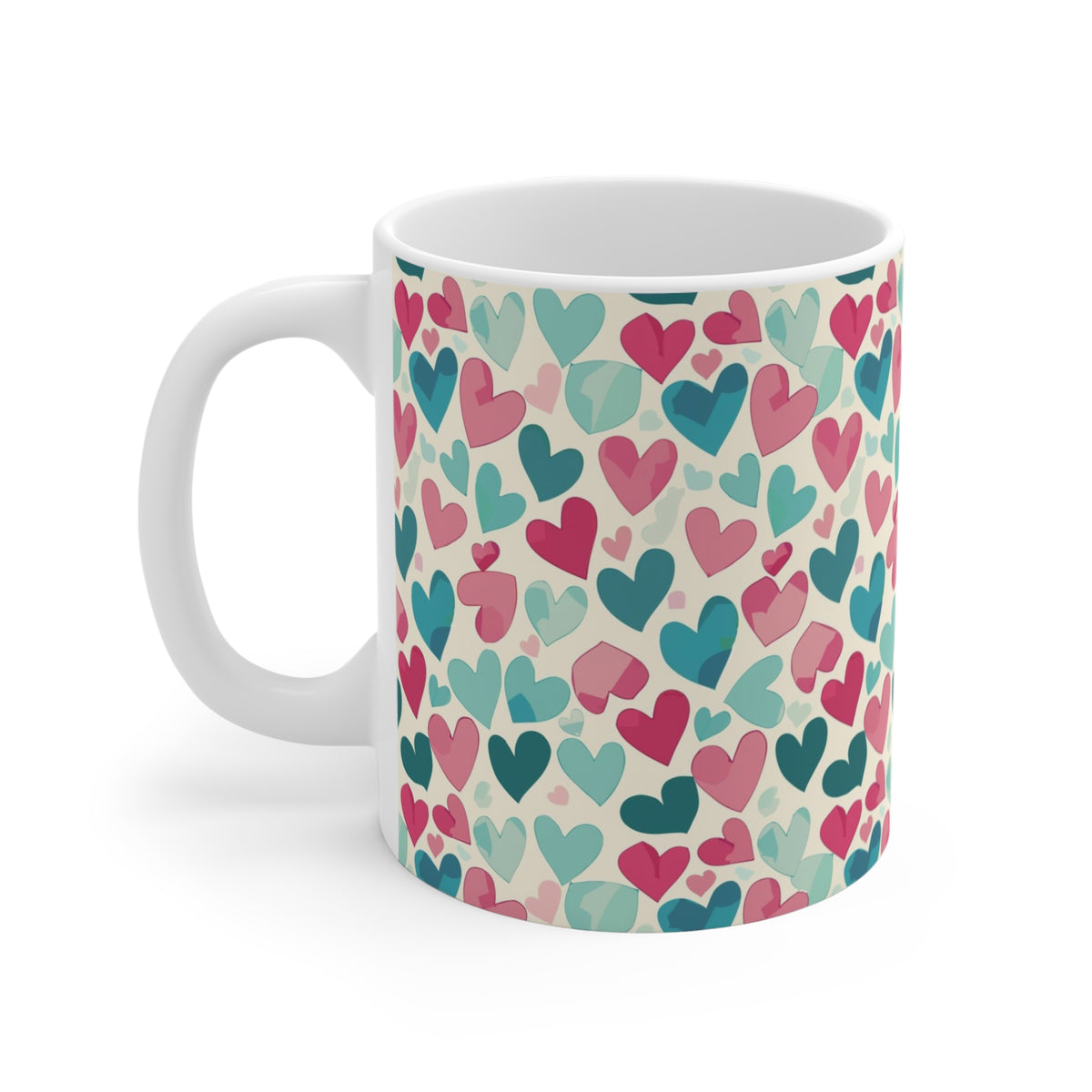 Colorful Heart Design Coffee Mug - Endless Love Pattern Ceramic Cup 593