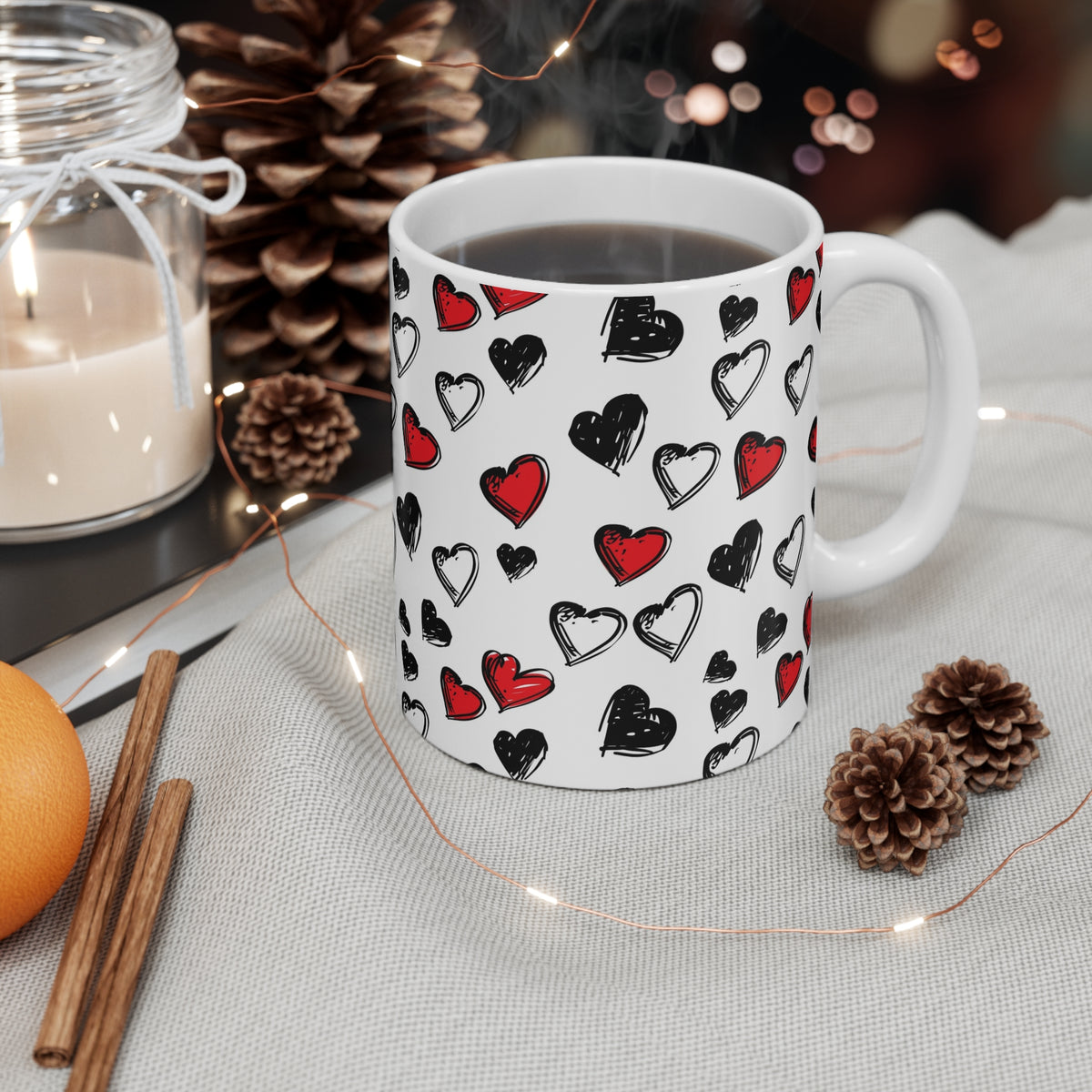 Colorful Heart Design Coffee Mug - Endless Love Pattern Ceramic Cup 1010