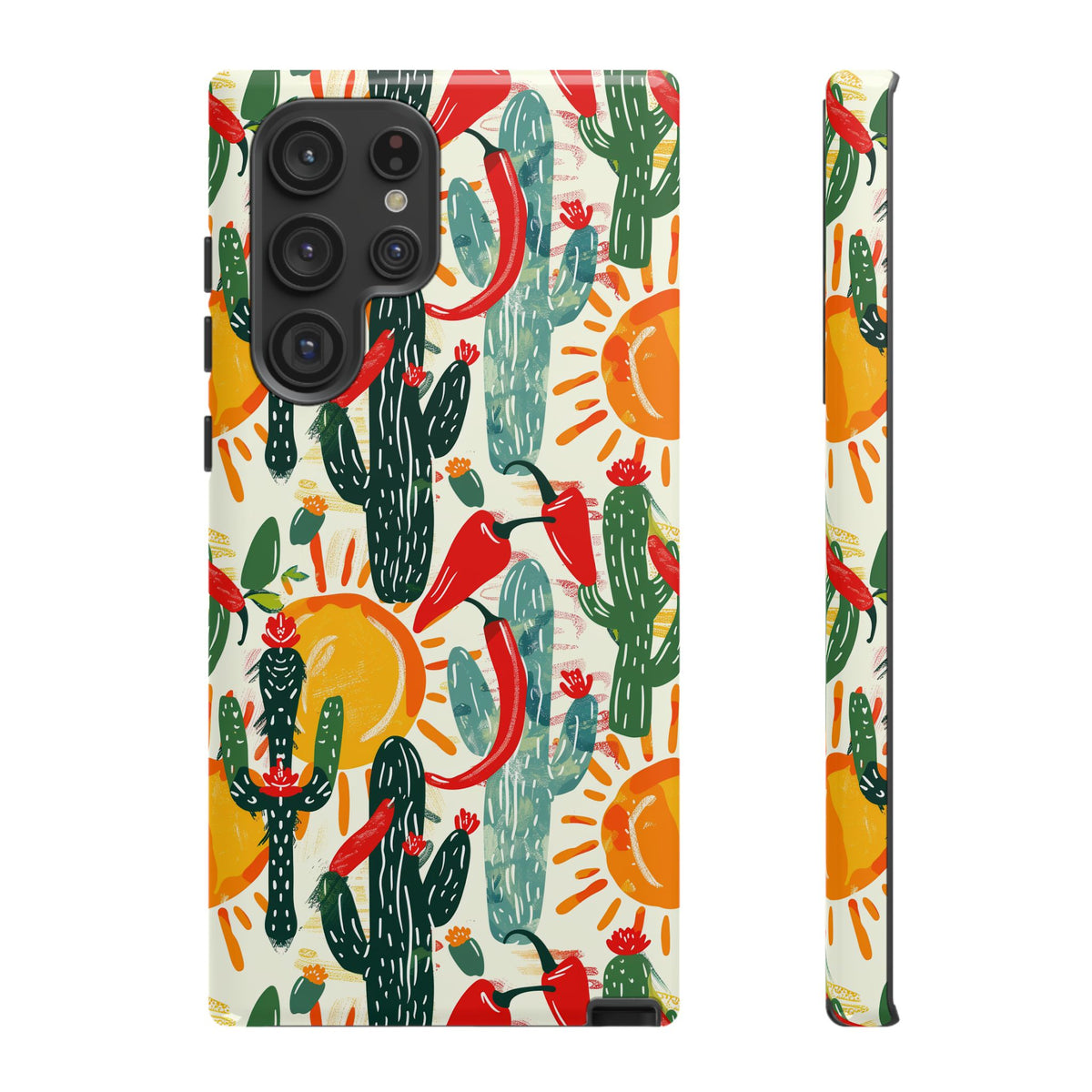 Cactuses, Peppers & Sun Pattern Phone Case – Vibrant Summer Design for Stylish Protection 2