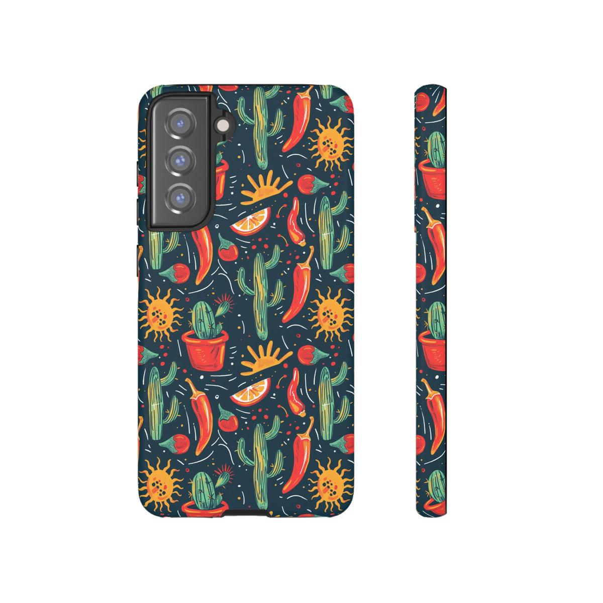 Cactuses, Peppers & Sun Pattern Phone Case – Vibrant Summer Design for Stylish Protection