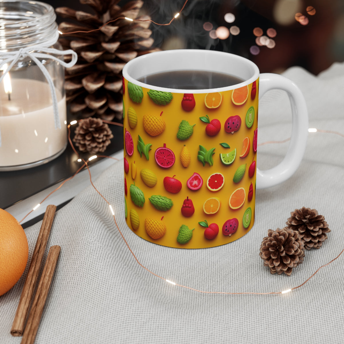 Vibrant Infinite Fruit Pattern Coffee Mug - Unique Ceramic Drinkware 822