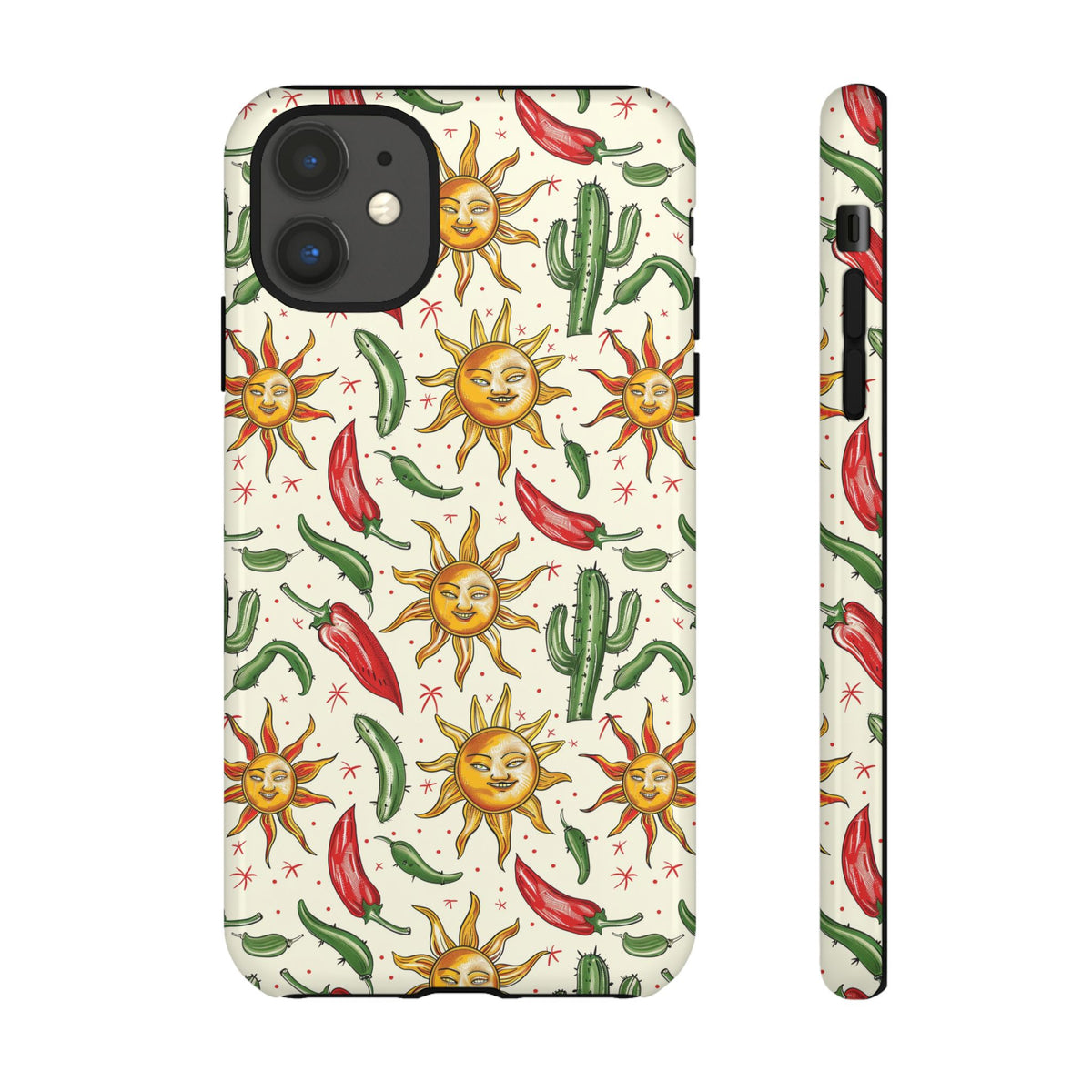 Cactuses, Peppers & Sun Pattern Phone Case – Vibrant Summer Design for Stylish Protection