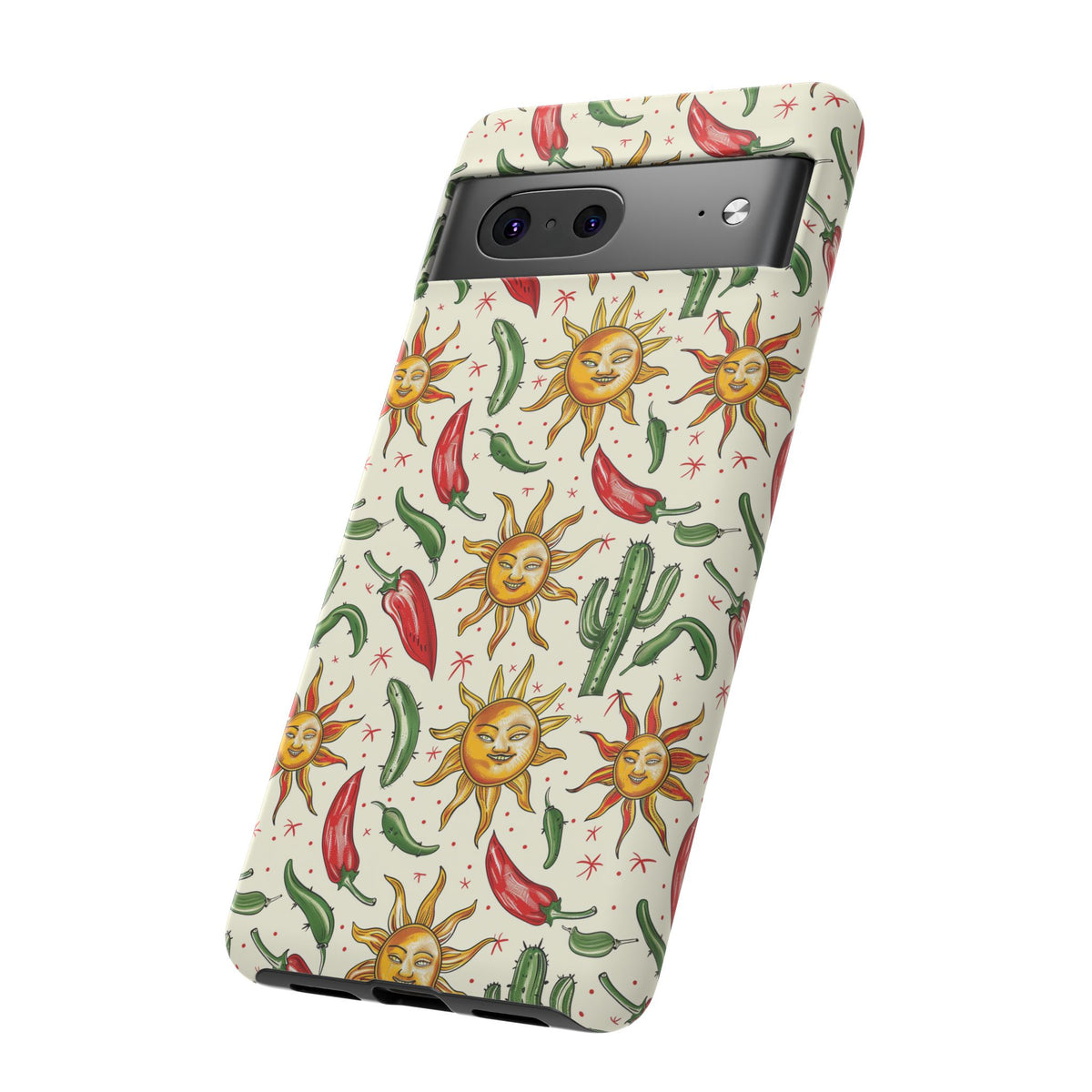 Cactuses, Peppers & Sun Pattern Phone Case – Vibrant Summer Design for Stylish Protection