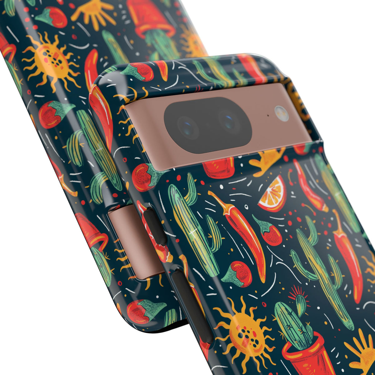 Cactuses, Peppers & Sun Pattern Phone Case – Vibrant Summer Design for Stylish Protection