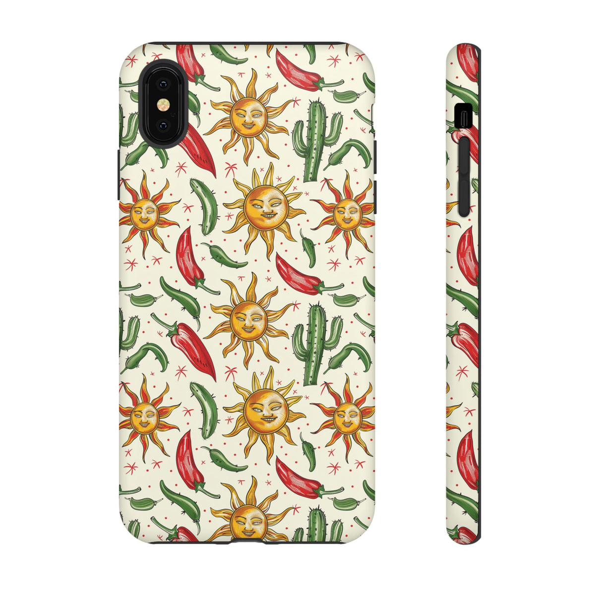 Cactuses, Peppers & Sun Pattern Phone Case – Vibrant Summer Design for Stylish Protection