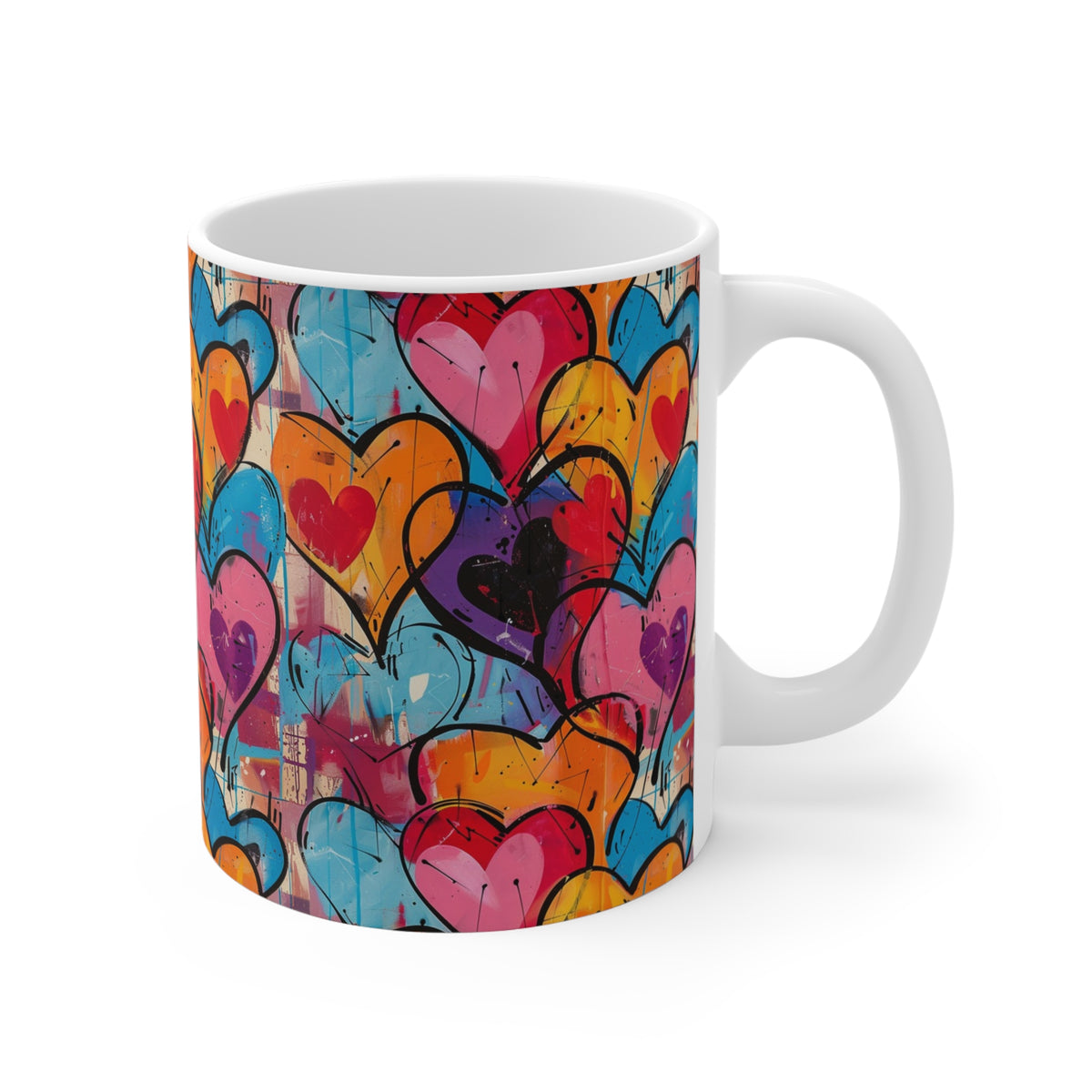 Colorful Heart Design Coffee Mug - Endless Love Pattern Ceramic Cup 35