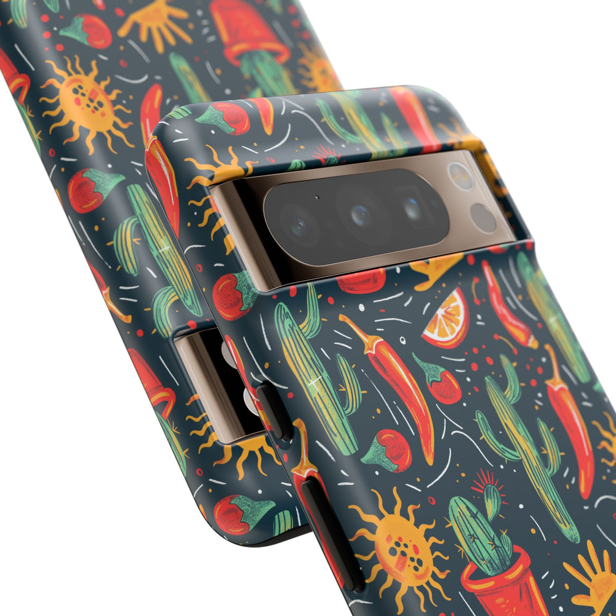 Cactuses, Peppers & Sun Pattern Phone Case – Vibrant Summer Design for Stylish Protection