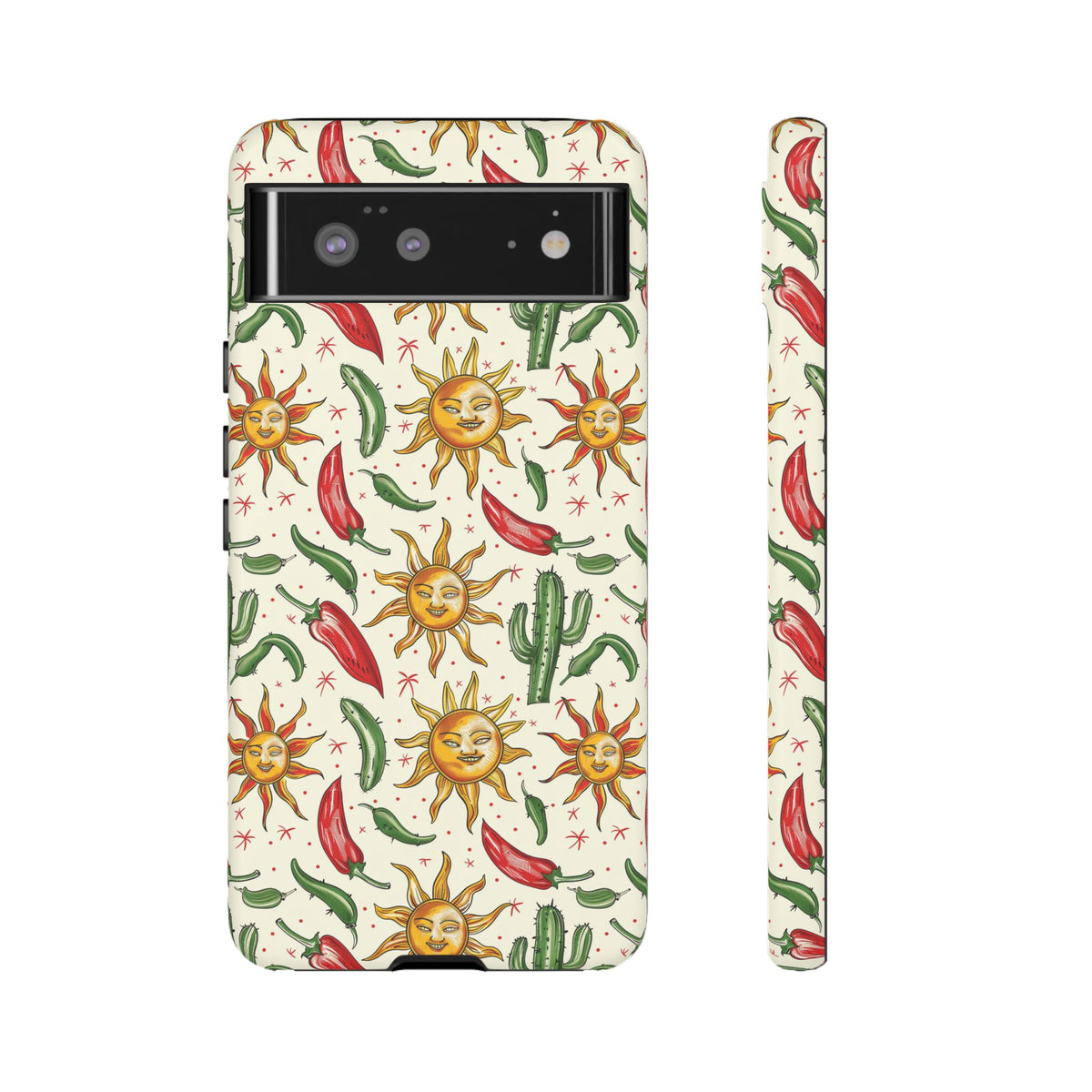 Cactuses, Peppers & Sun Pattern Phone Case – Vibrant Summer Design for Stylish Protection