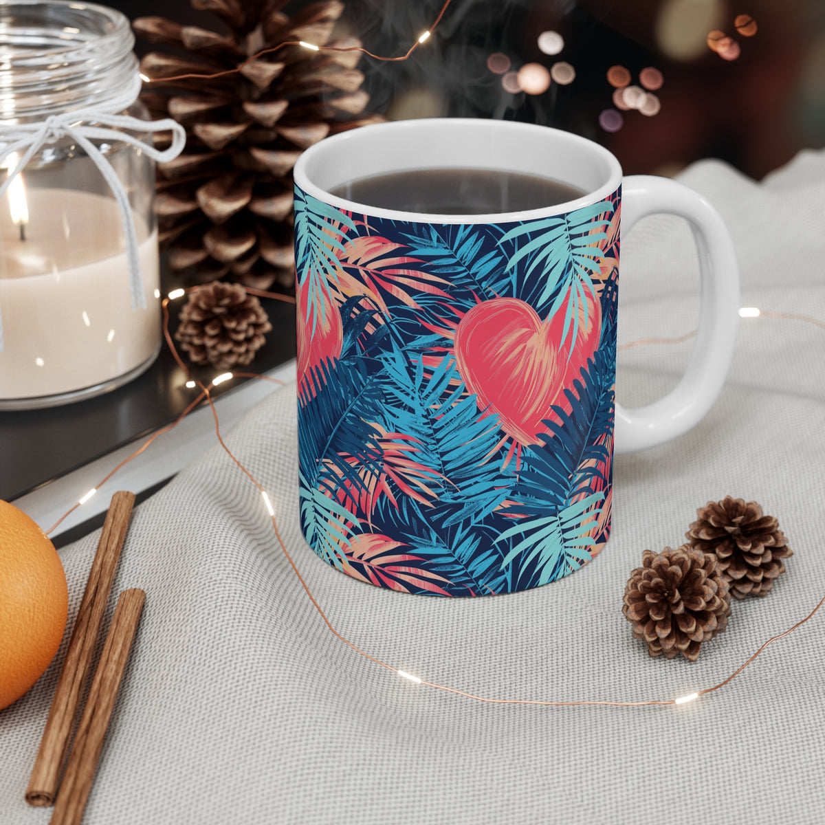 Colorful Heart Design Coffee Mug - Endless Love Pattern Ceramic Cup 832