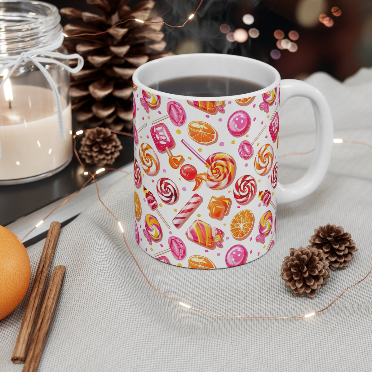 Colorful All-Over Candy Theme Coffee Mug Fun Ceramic Drinkware 128