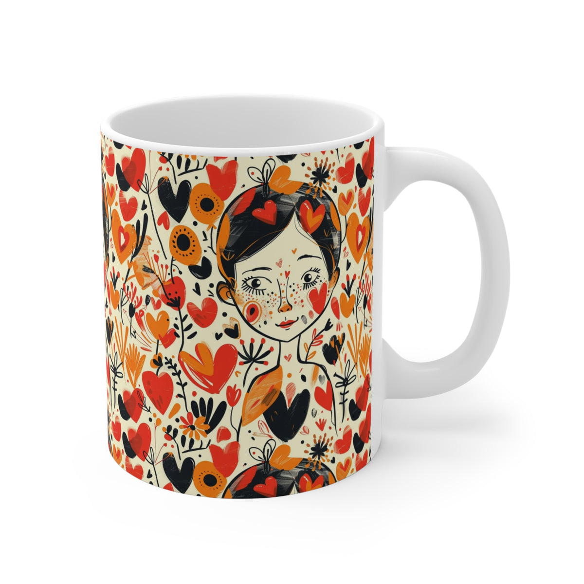 Colorful Heart Design Coffee Mug - Endless Love Pattern Ceramic Cup 720