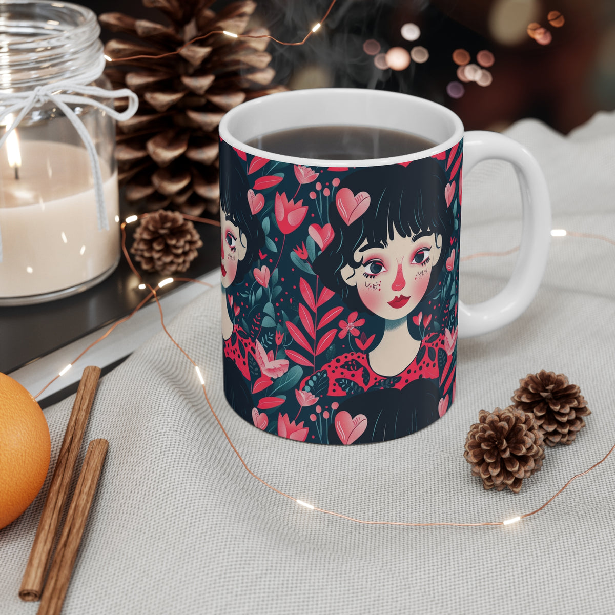 Colorful Heart Design Coffee Mug - Endless Love Pattern Ceramic Cup 216