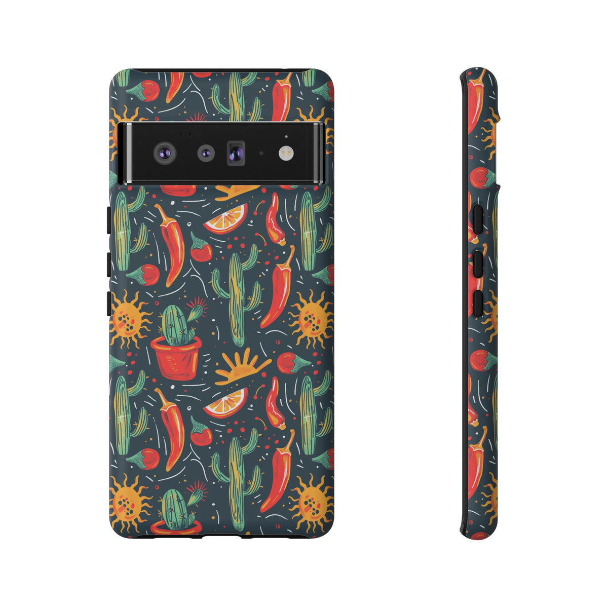 Cactuses, Peppers & Sun Pattern Phone Case – Vibrant Summer Design for Stylish Protection