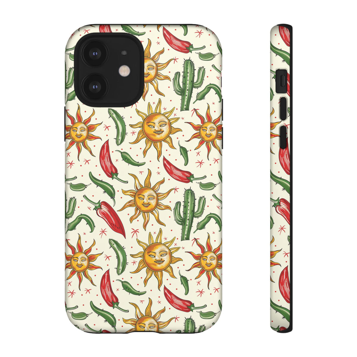 Cactuses, Peppers & Sun Pattern Phone Case – Vibrant Summer Design for Stylish Protection