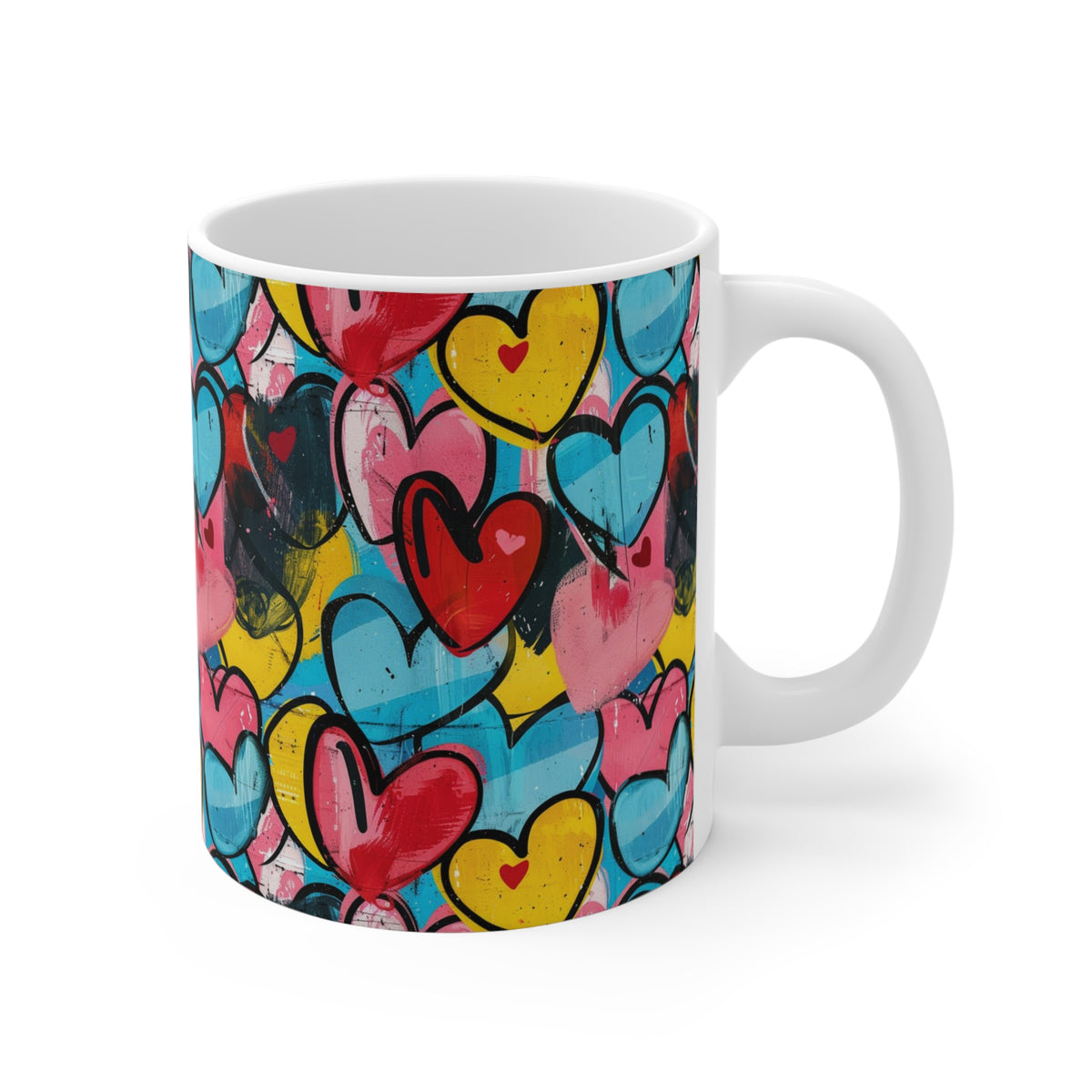 Colorful Heart Design Coffee Mug - Endless Love Pattern Ceramic Cup 239