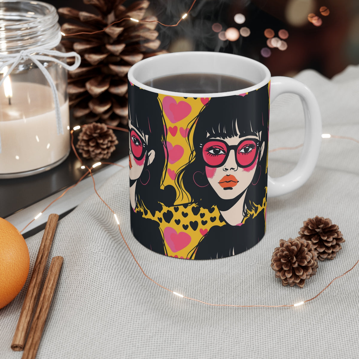Colorful Heart Design Coffee Mug - Endless Love Pattern Ceramic Cup 874