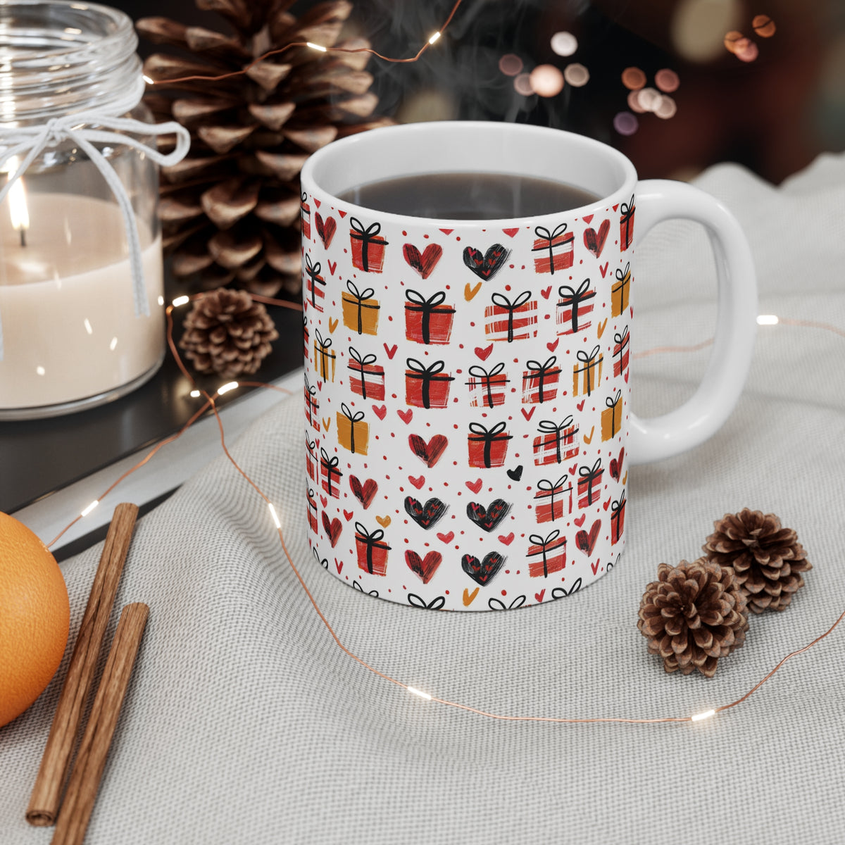 Colorful Heart Design Coffee Mug - Endless Love Pattern Ceramic Cup 985