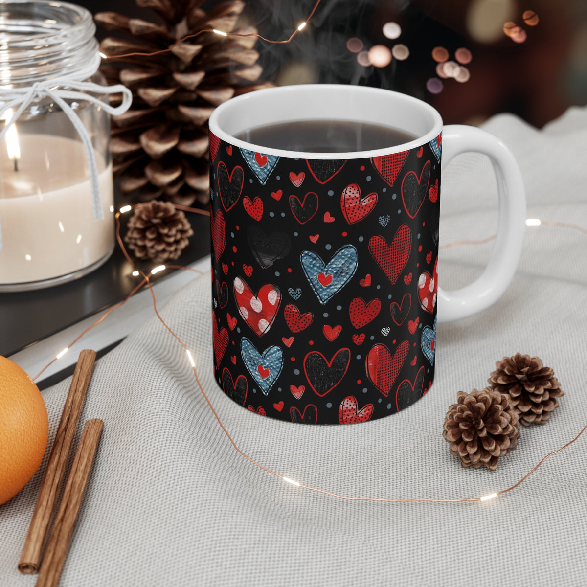 Colorful Heart Design Coffee Mug - Endless Love Pattern Ceramic Cup 1003