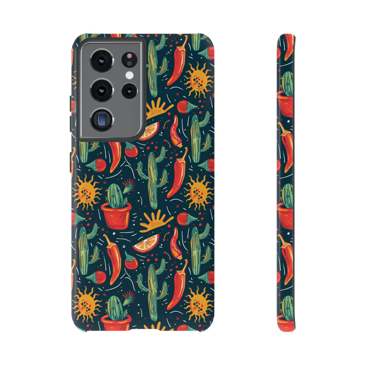 Cactuses, Peppers & Sun Pattern Phone Case – Vibrant Summer Design for Stylish Protection