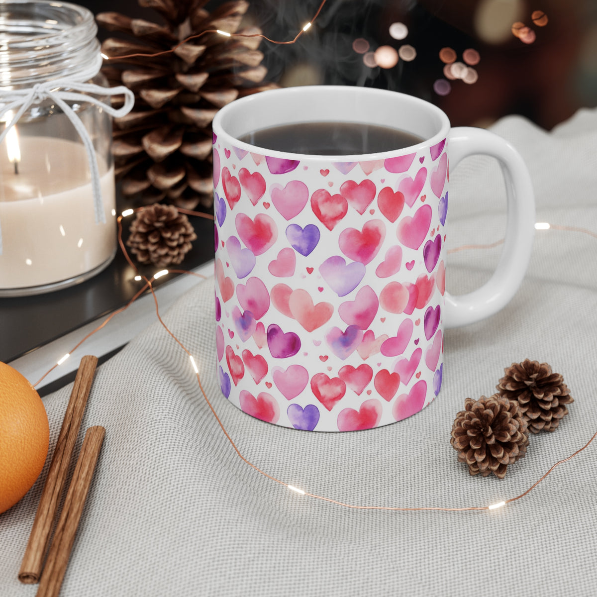 Colorful Heart Design Coffee Mug - Endless Love Pattern Ceramic Cup 536