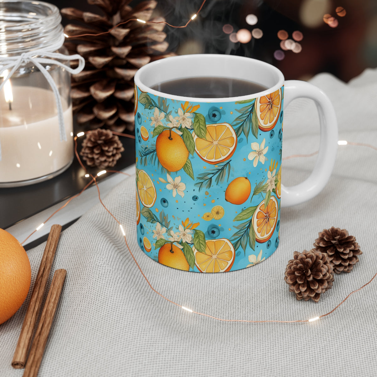 Vibrant Infinite Fruit Pattern Coffee Mug - Unique Ceramic Drinkware 823
