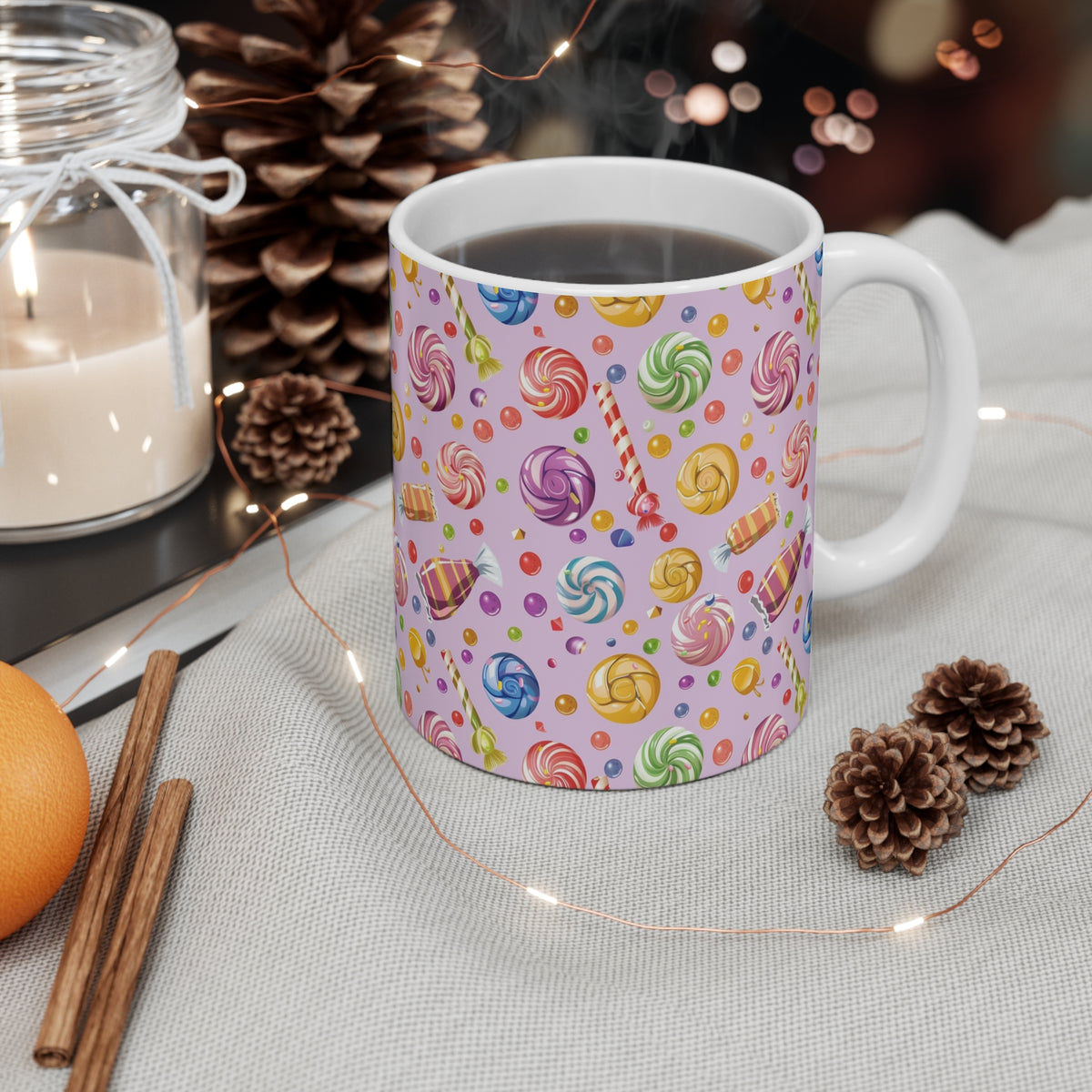 Colorful All-Over Candy Theme Coffee Mug Fun Ceramic Drinkware 485